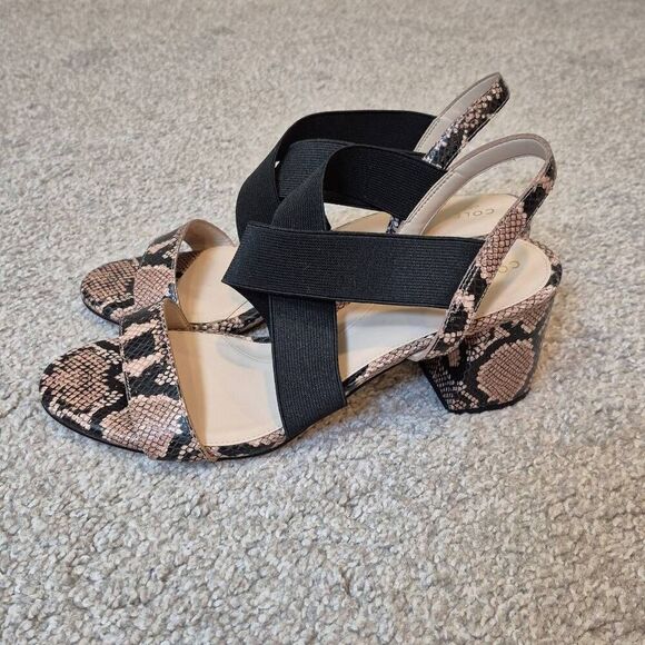 Cole Haan Women’s 8 Aniston Elastic Black Snake Print Leather Heels Sandals - Picture 2 of 8